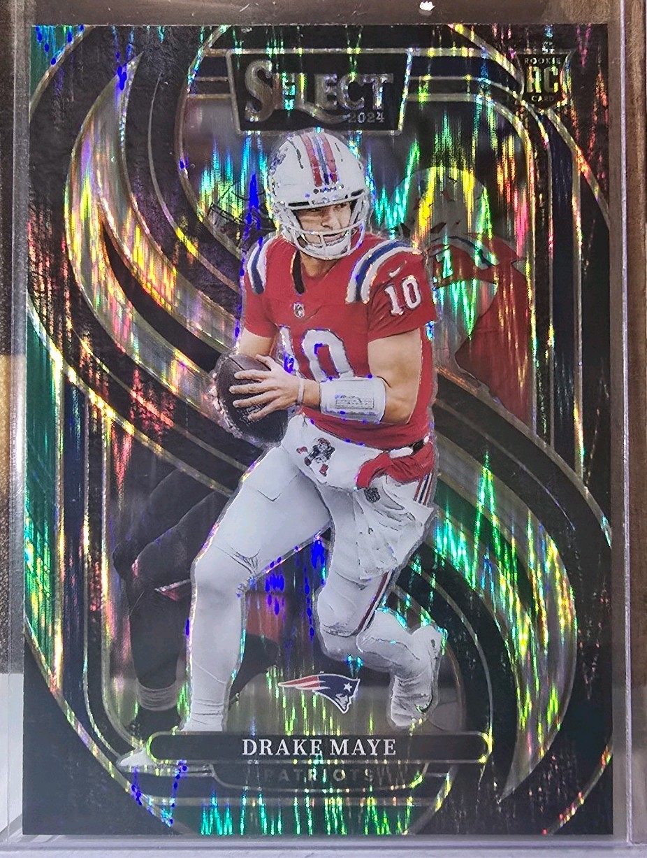 2024 Panini Select Premier Level Drake Maye #113 Black & Green Shock Prizm (RC)