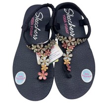 New Skechers Cali Meditation Navy blue Multicolor Daisy Embellish thong sandal 6