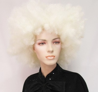 Unisex White Afro Wig Circus Clown Performer Disco 70's