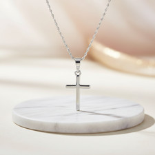 Collier - Femme - Pendentif - Croix - Minimaliste - Argent 925 - Rhodié – 50 cm