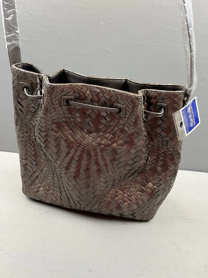 Bolsa de ombro Monsac tecido couro marrom tecido tecido - Nova com etiquetas vime moderno - Imagem 3 de 4