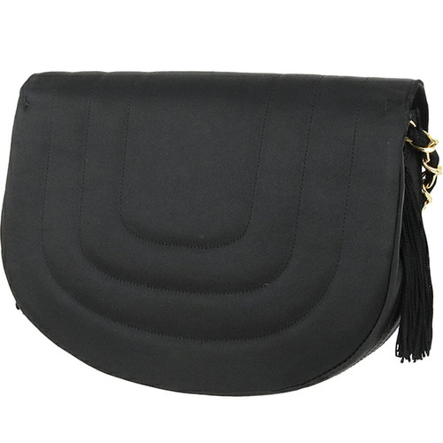 Vintage CHANEL Shoulder Bag Half Moon Flap Chain Shoulder Bag Fringe Satin Quilt
