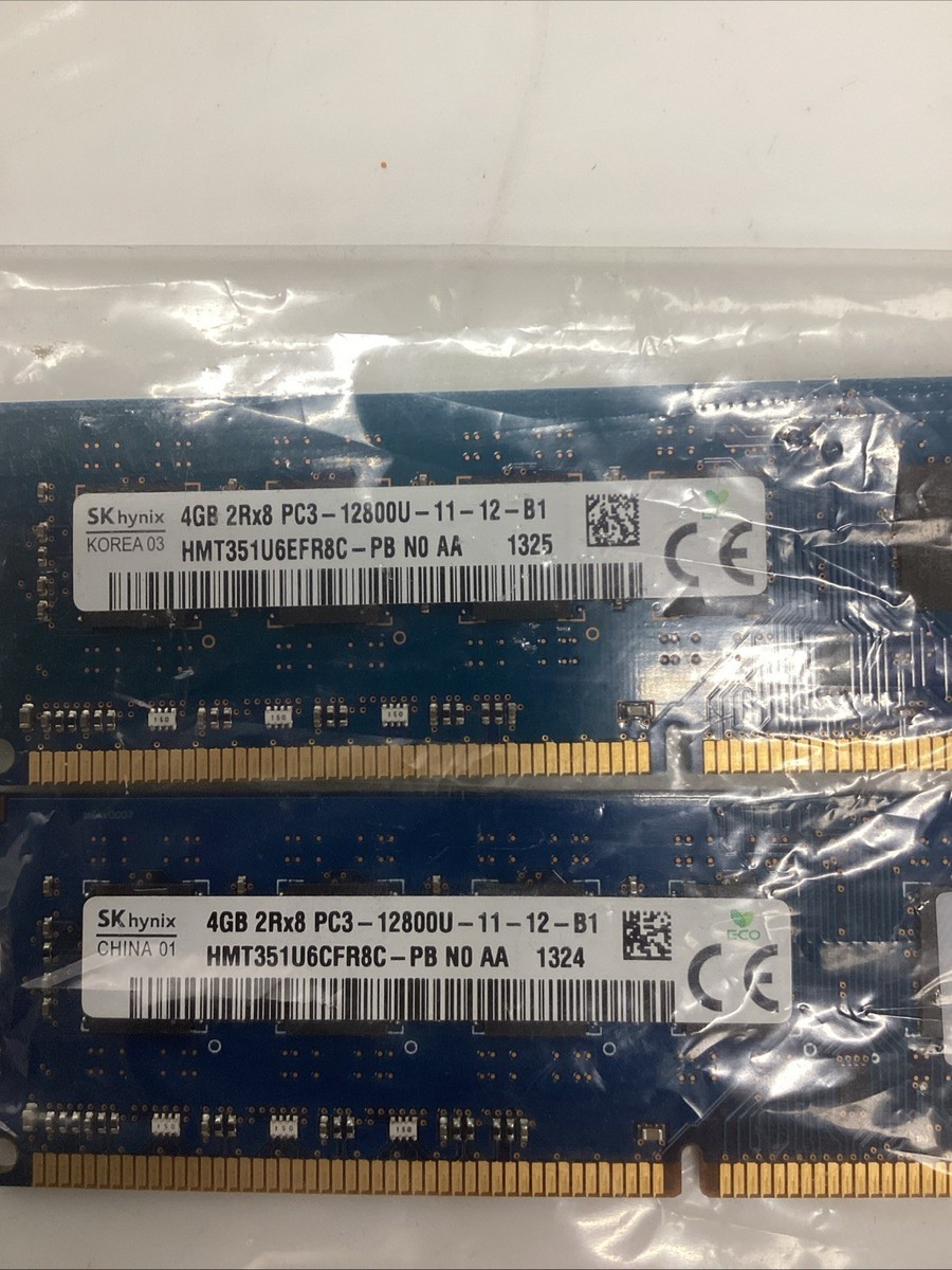 Barrette Mémoire RAM SK Hynix 8 Go (2x4 Go) DDR3 PC3-12800U - Serveur/PC Bureau - Occasion
