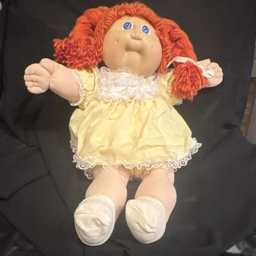 Cabbage Patch Kids Baby Doll Soft Body Red Yarn Hair Blue Eyes Yellow Dress