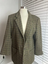 VTG Eddie Bauer Women’s Wool Blazer Jacket Tweed Plaid Green Brown M Academia