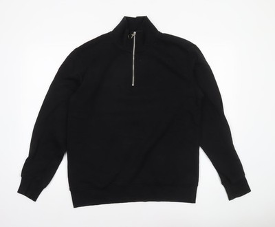 Weekday Herren Fleece Sweatshirt schwarz 1/2 Reißverschluss hochgeschlossen Größe S