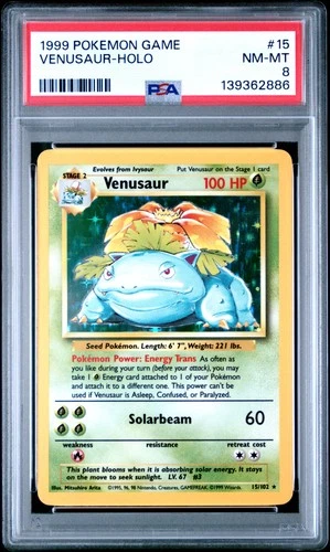 1999 POKEMON BASE SET UNLIMITED #15 VENUSAUR-HOLO PSA 8