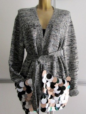 MARINA RINALDI Strickjacke/Jacke Melange Wollmischung große Pailletten Gr. 54 DE
