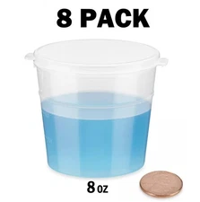8 PACK! Plastic 8oz Containers w/ Flip Top Lids, Gridlines, Hinged Vials Bottles