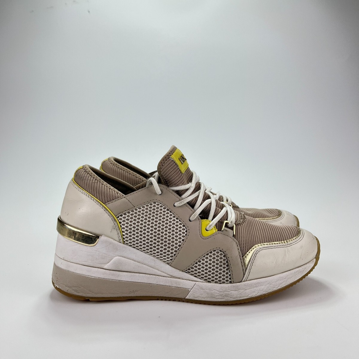 Michael Kors Liv Beige Platform Wedge Heel Trainer Shoes Sneaker