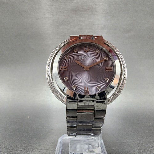 Bulova Rubaiyat Watch Women 35mm Gray Dial Steel Diamond Bezel 96R219 New Batt - 第 6/11 張圖片