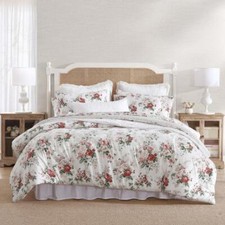 3 Piece Red/Green Floral Flannel Plaid Reversible Cotton King Size Comforter Set