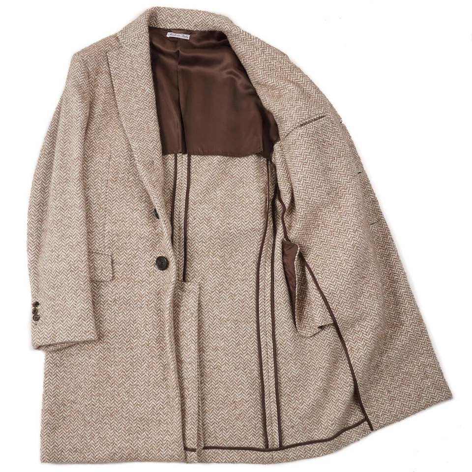 Belvest мягкий сплетенный желтовато-коричневый в елочку шерсти и альпака пальто 40R (Eu 50) пальто - Изображение 2 из 4