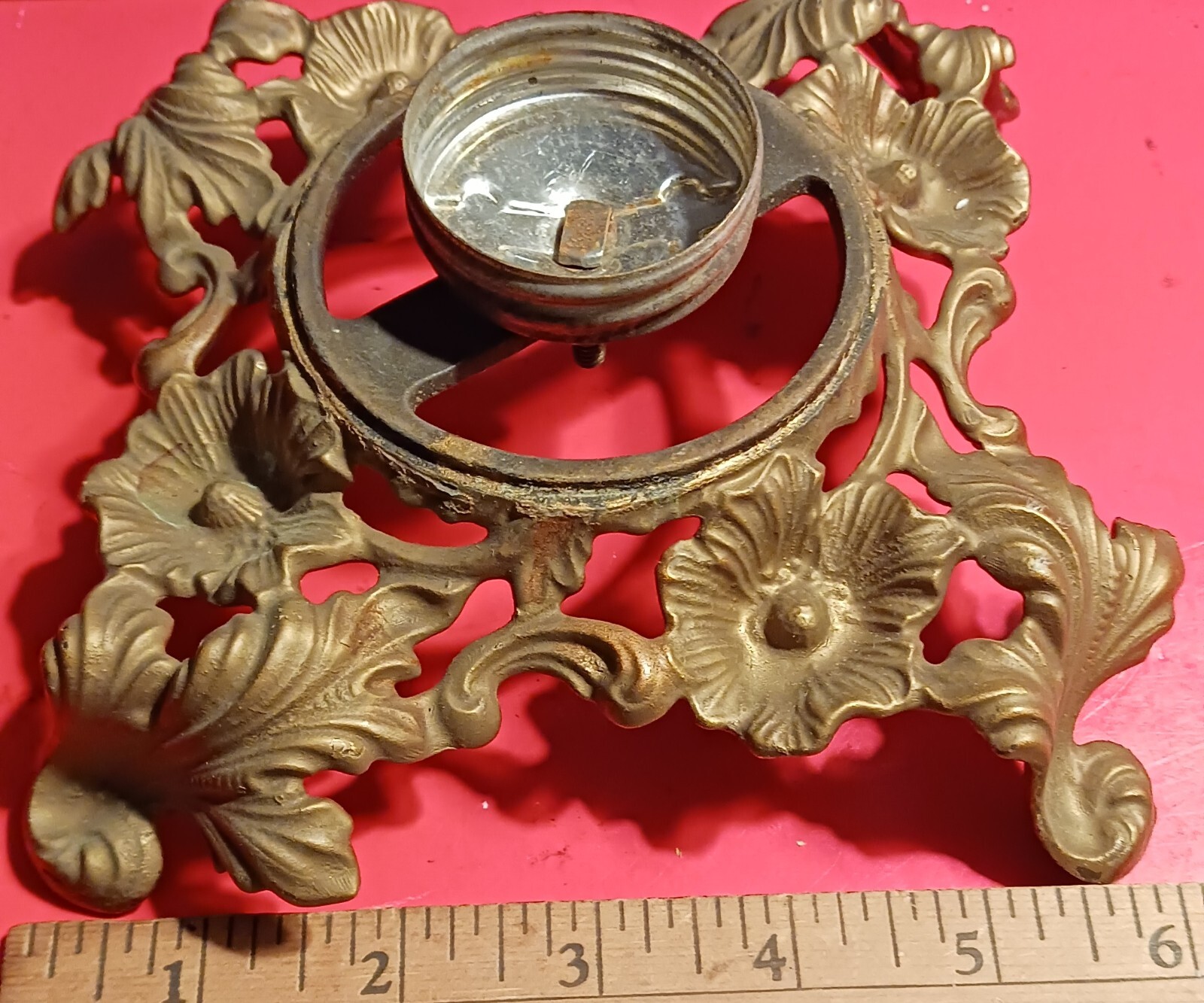 Antique CAST IRON Metal Oil LAMP Base Font Part Old Gold paint GWTW eBay