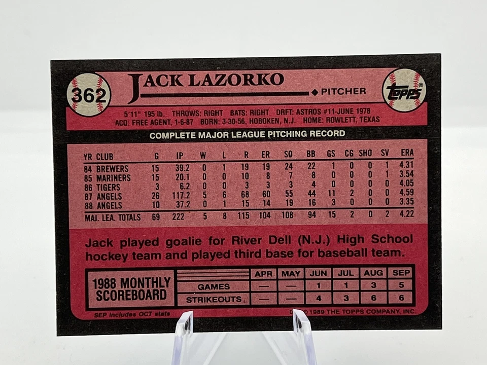 1989 Topps Jack Lazorko California Angels #362 Autograph Signed - Image 2 of 2