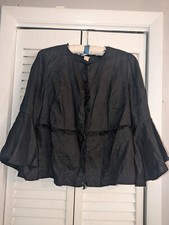 Chico's Linen Ruffle 3/4 Bell Sleeve Open Front Jacket Top Women's 1 Black