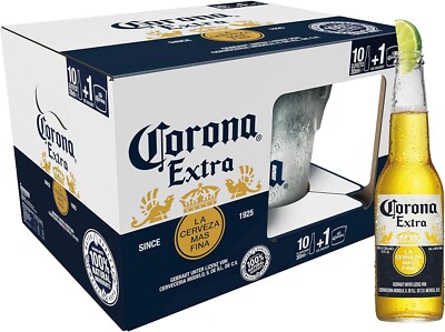 Corona Extra Premium Bier mit Eiseimer - 10 Flaschen je 0,355 L/ 4,5 % Vol