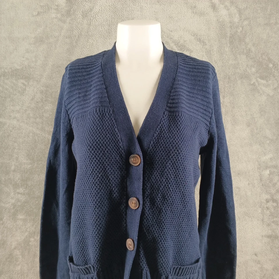 NUEVO CON ETIQUETAS KAREN SCOTT Otoño Texturizado Cárdigan Suéter PEQUEÑO (4-6) Azul Algodón con Bolsillos Foto 2 de 4
