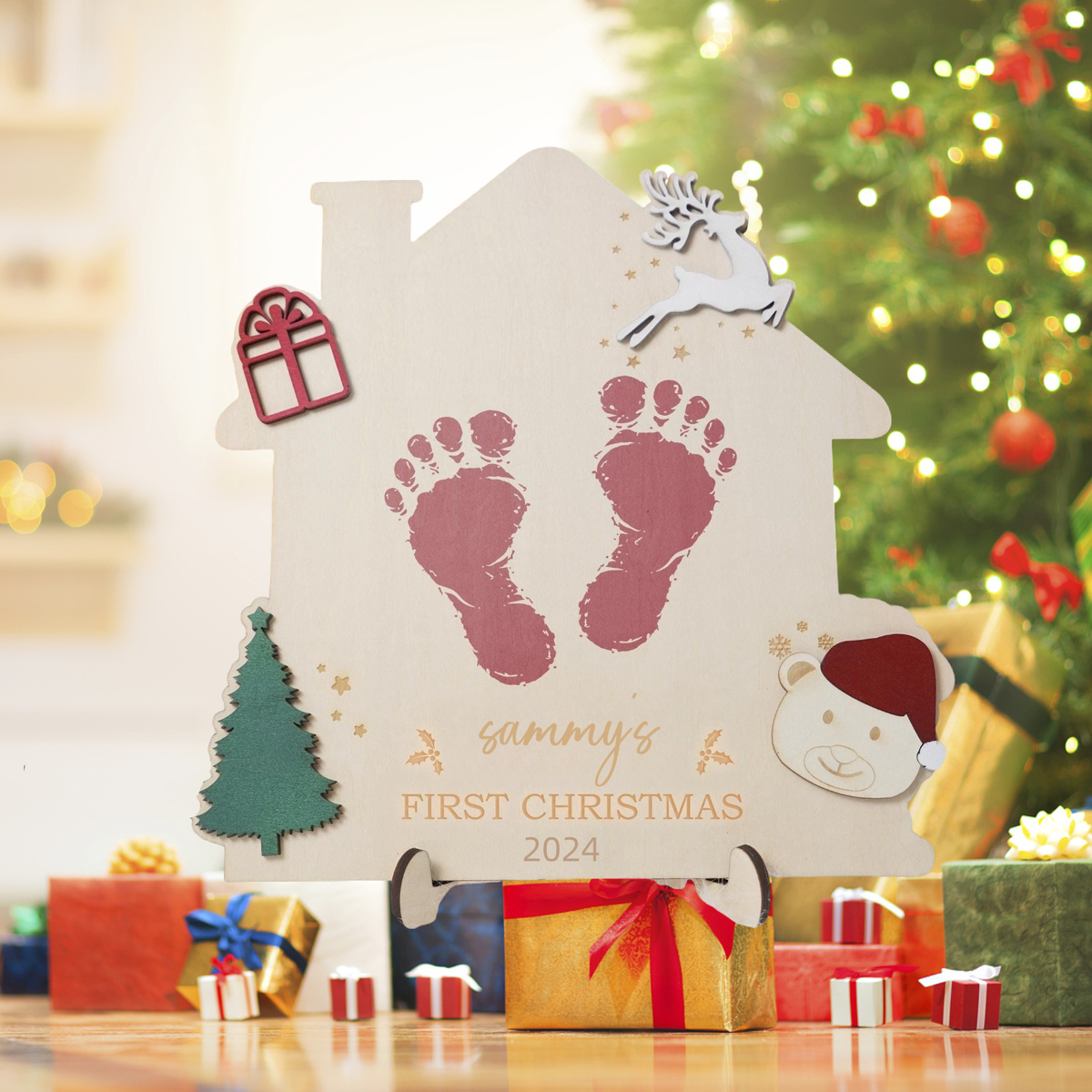 Personalized Baby's First Christmas Craft ,DIY Baby Footprint Handprint  Craft