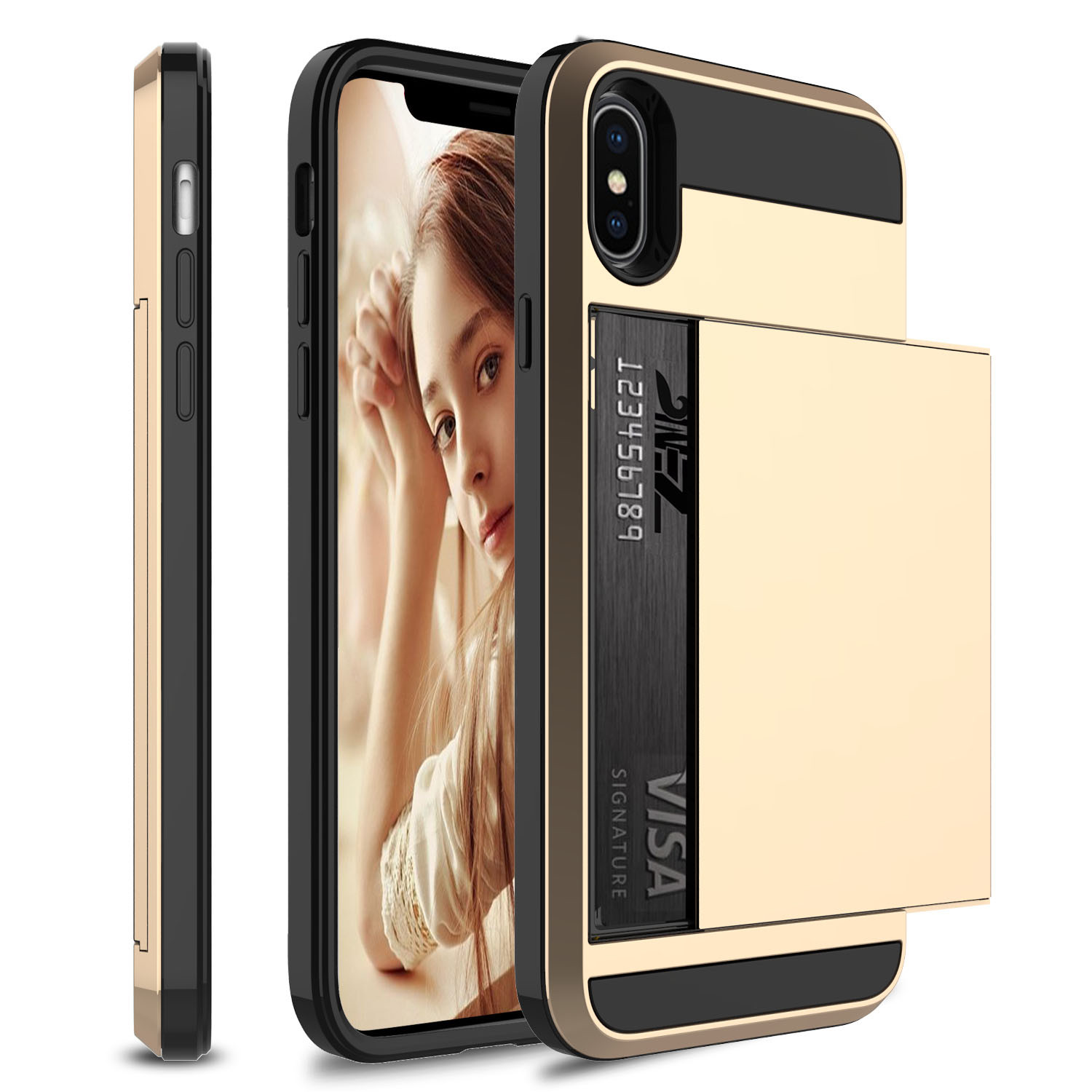 for iphone 11 pro max/xs max/xr/x shockproof case with wallet credit card holder