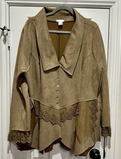 Womens Venus Faux Suede Artsy Lace Jacket  Duster Plus 2x (22/24) Autumn