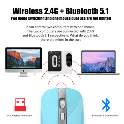 Bluetooth Rechargeable Dual Mode Wireless LED Mouse for PC Laptop Slim Silent - Picture 12 of 18
