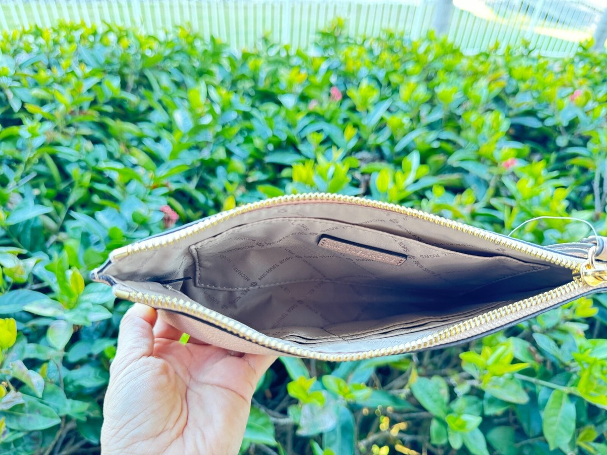 MICHAEL KORS JET SET ITEM LARGE ZIP CLUTCH LEATHER WRISTLET BLUSH