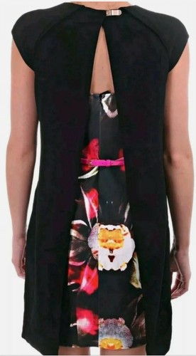 Ted Baker Rozean Black Pleated Petal Cafe Back Dress Ted 2 US 6 RT$295 - Picture 3 of 3