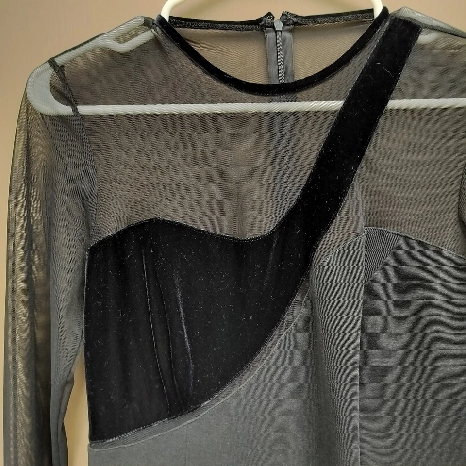 NWT Vintage JS Collections Bodycon Mesh Dress with One Velvet Boob Size 8 - Image 4 of 4