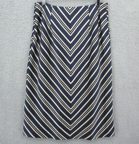 Falda Banana Republic para mujer 10 azul beige seda Chevron recta forrada media - Imagen 4 de 10