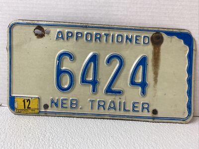 1981 Nebraska Apportioned Trailer License Plate 6424 Collectible