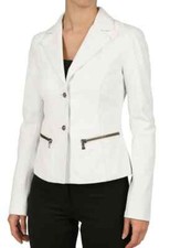 Stylish Button Women Blazer White Classic Real Genuine Lambskin Leather Party