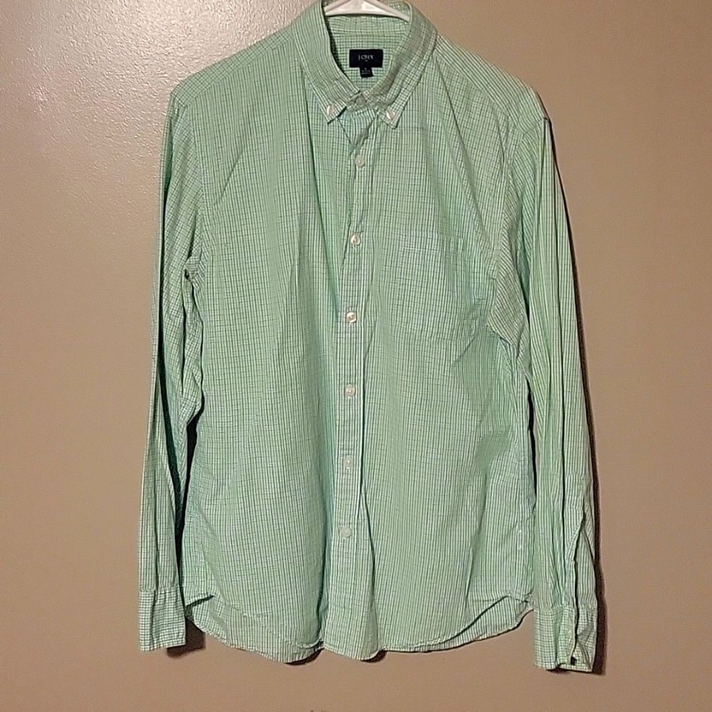 J. Crew Button Down Longsleeve Shirt Green Blue Mens Size Medium