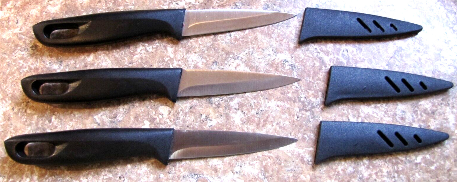 3" Black Kuchen Messer Paring Peeling Cutting Knife Lot of 3 With Blade Covers