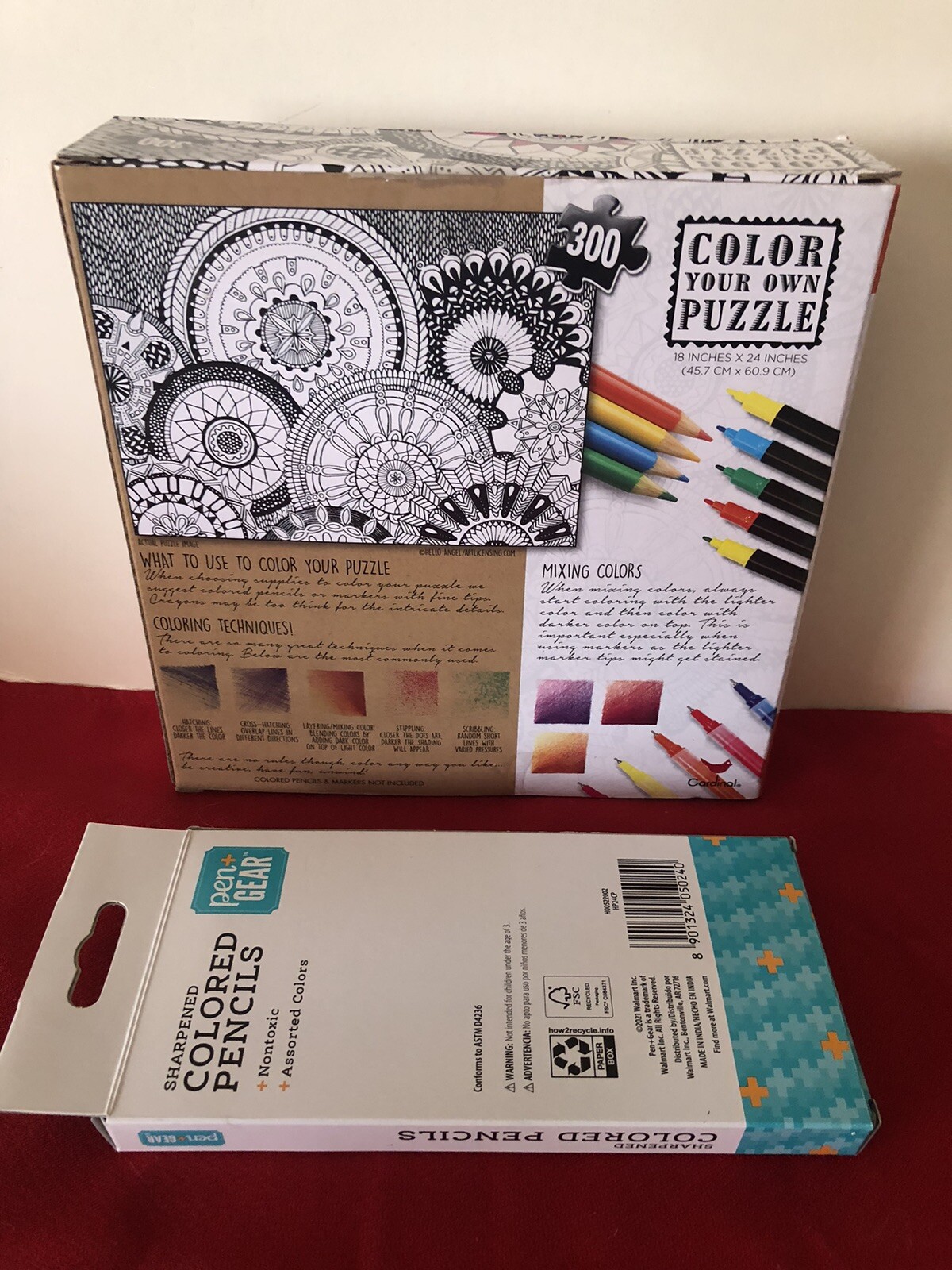 NEW COLOR YOUR OWN PUZZLE 300 PC JIGSAW PUZZLE SPIRAL FLORAL PENCILS INCLUDED