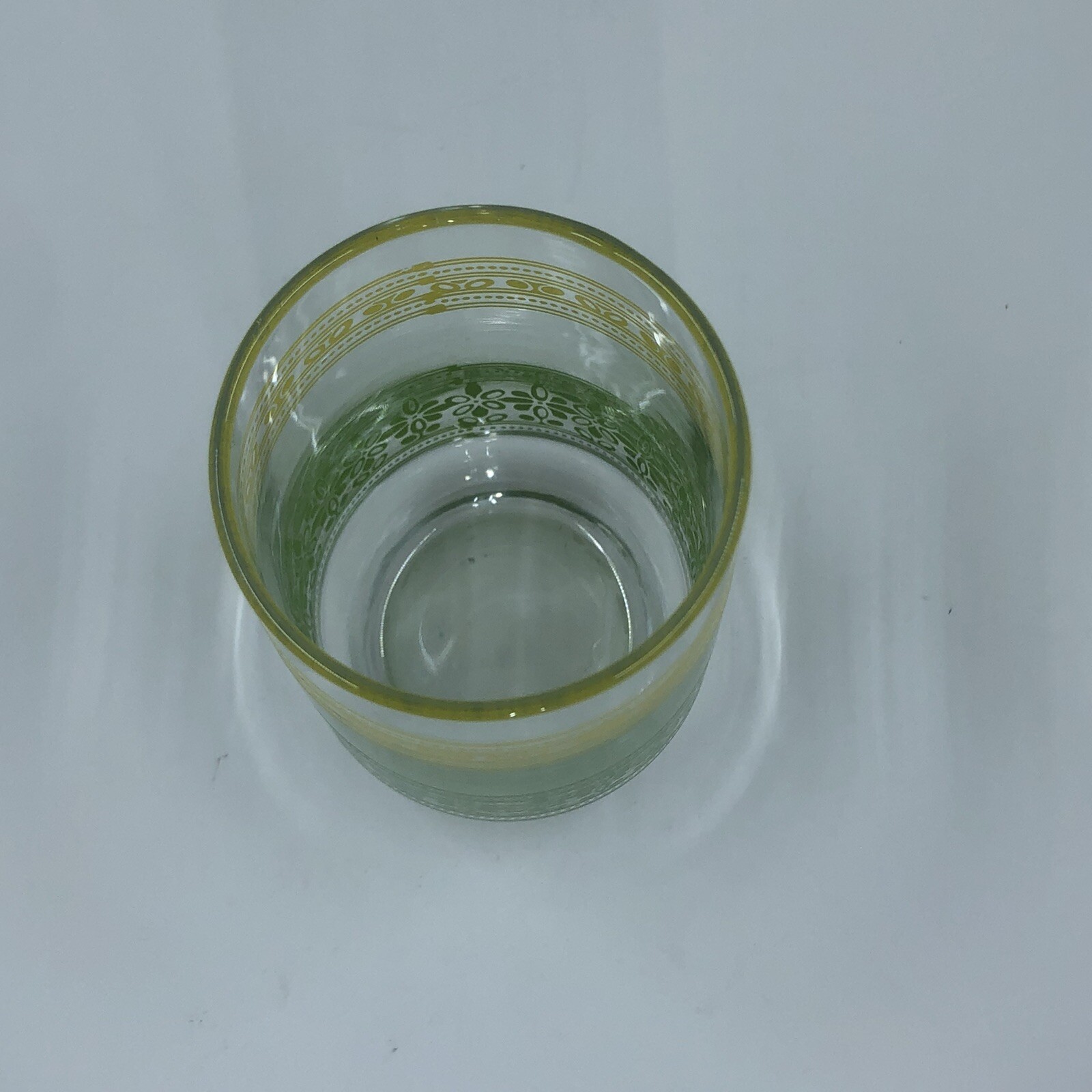 Vintage Textured Yellow & Green Floral Bar/Juice Glass