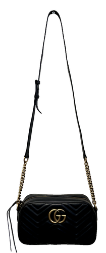 Bolso de Hombro Gucci GG Marmont Mini Matelassé Cuero Negro Cadena Dorada - Imagen 3 de 7