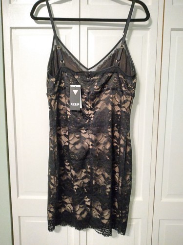 GUESS Black Lace Nude Lining Spaghetti Strap Dress Size Large *NEW* (Retail $89) - Picture 5 of 13