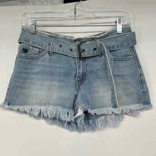 Kancan Cassie Mid Rise Belted Shorts Women's Size 3/25 Medium Washed Frayed Hem