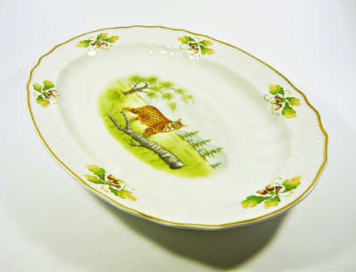 HOLLÓHÁZA, LYNX BOBCAT ARTIST SIGNED SERVING TRAY HANDPAINTED PORCELAIN ! (J202) - Picture 6 of 12
