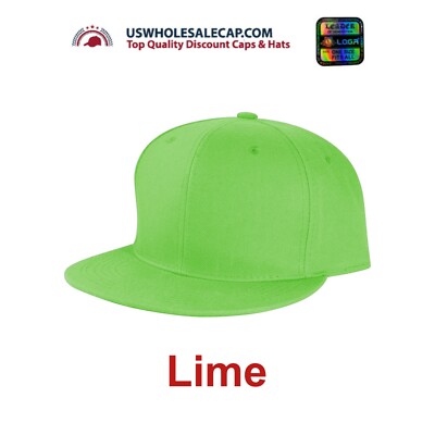 L.O.G.A Plain Blank Solid Polyester Fitted Sized Flat Bill Cap Hat 9 Sizes