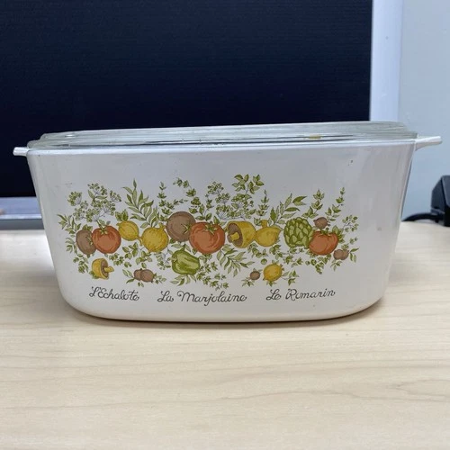 Vtg Corning Ware A-5-B 5 Quart L'Echalote Spice of Life Casserole Dish Pyrex Lid