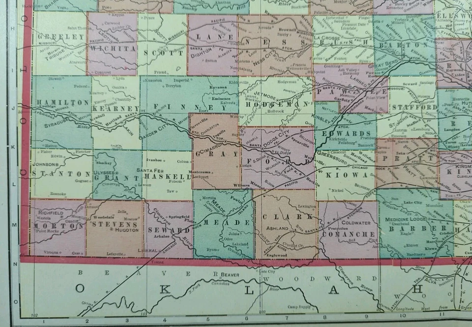 Vintage 1903 Mapa KANSAS 22"x14" Antigo Original TOPEKA SHAWNEE COUNTY KS - Imagem 4 de 4