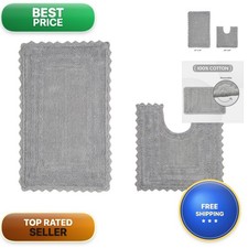 Better Trends 2 Piece Lilly Crochet Rug U Shaped Contour Gray Bath Mat 21x34