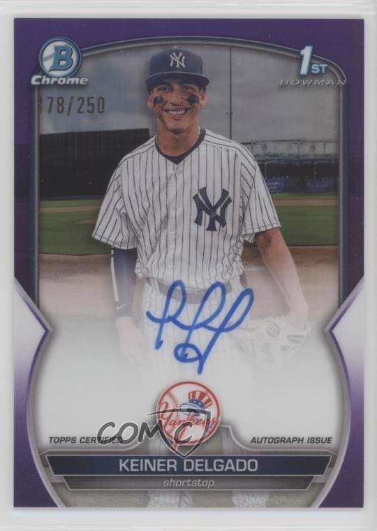 2023 Bowman Chrome Prospect Purple Refractor 178/250 Keiner Delgado #CPA-KD Auto