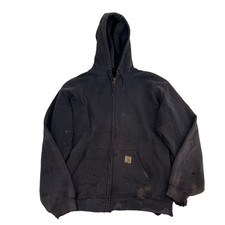 Carhartt Hoodie Men 2XLT Black Distressed Thrashed Full Zip Heavyweight Workwear