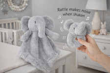 Grey Elephant Lovey Security Blanket Plush Matching Baby Ring Rattle Set Toy