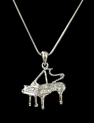 Grand Piano Necklace Crystal Rhinestone Silver Plated Rope Chain NOS