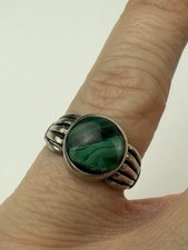 Vintage 925 Sterling Silver Ring Malachite 3.25 Southwestern Native Round
