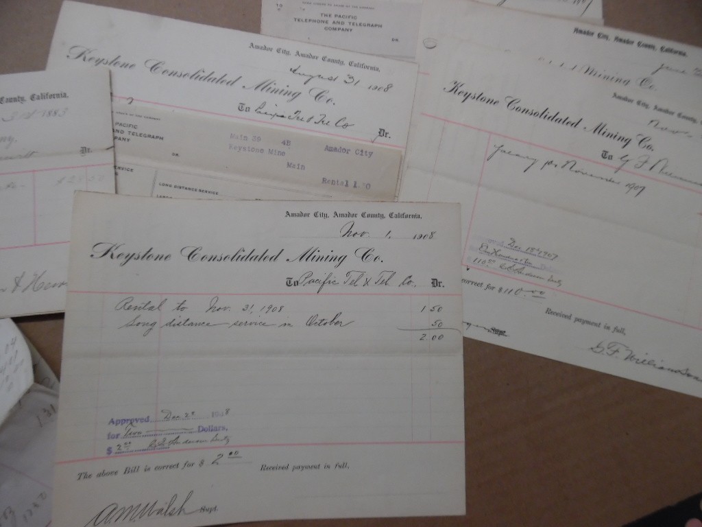1879-1908 Keystone Consolidated Mining Co Paper Lot Amador City California 